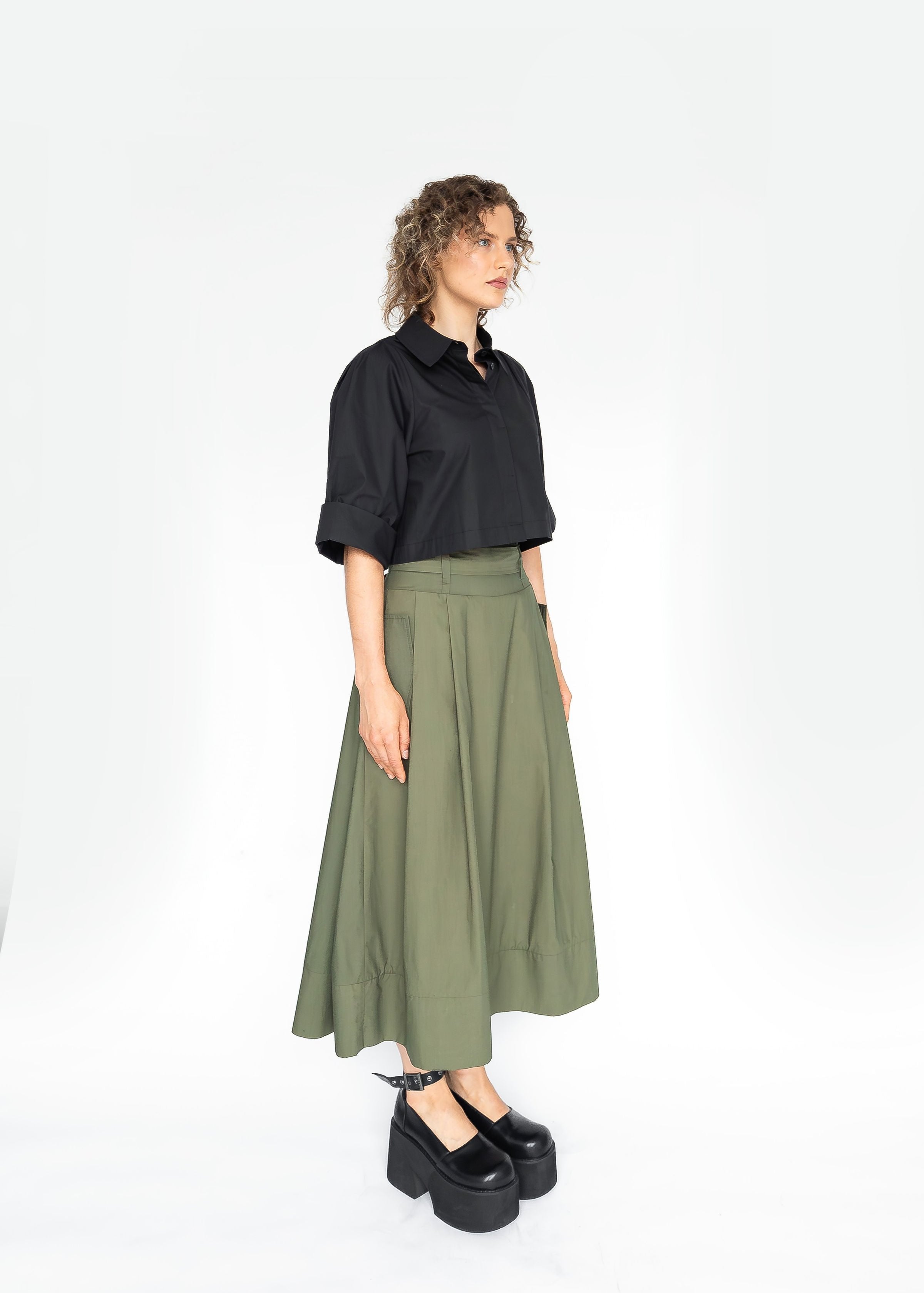 THE KENT PLEATED SKIRT Olive Green Goreea