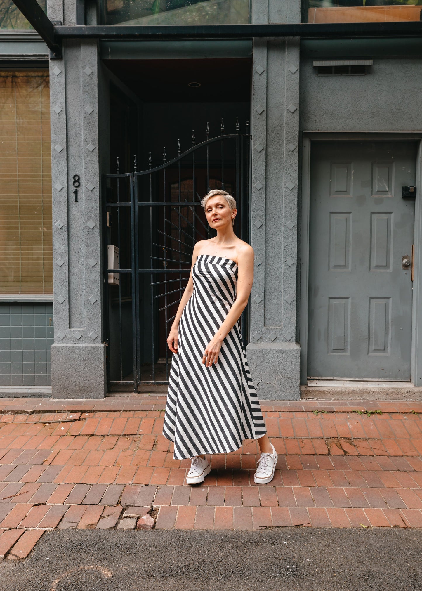 GERTRUDE DRESS (Black Stripes)